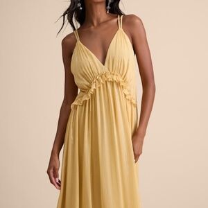 Lulus Massiel Yellow Lurex Ruffled Maxi Dress - Size M